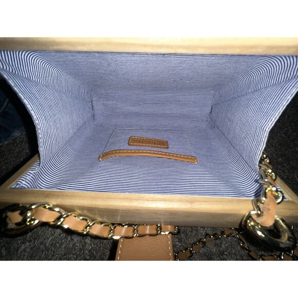 J McLaughlin Eugenie Raffia Pattern Wood Crossbody Bag - Picture 8 of 10